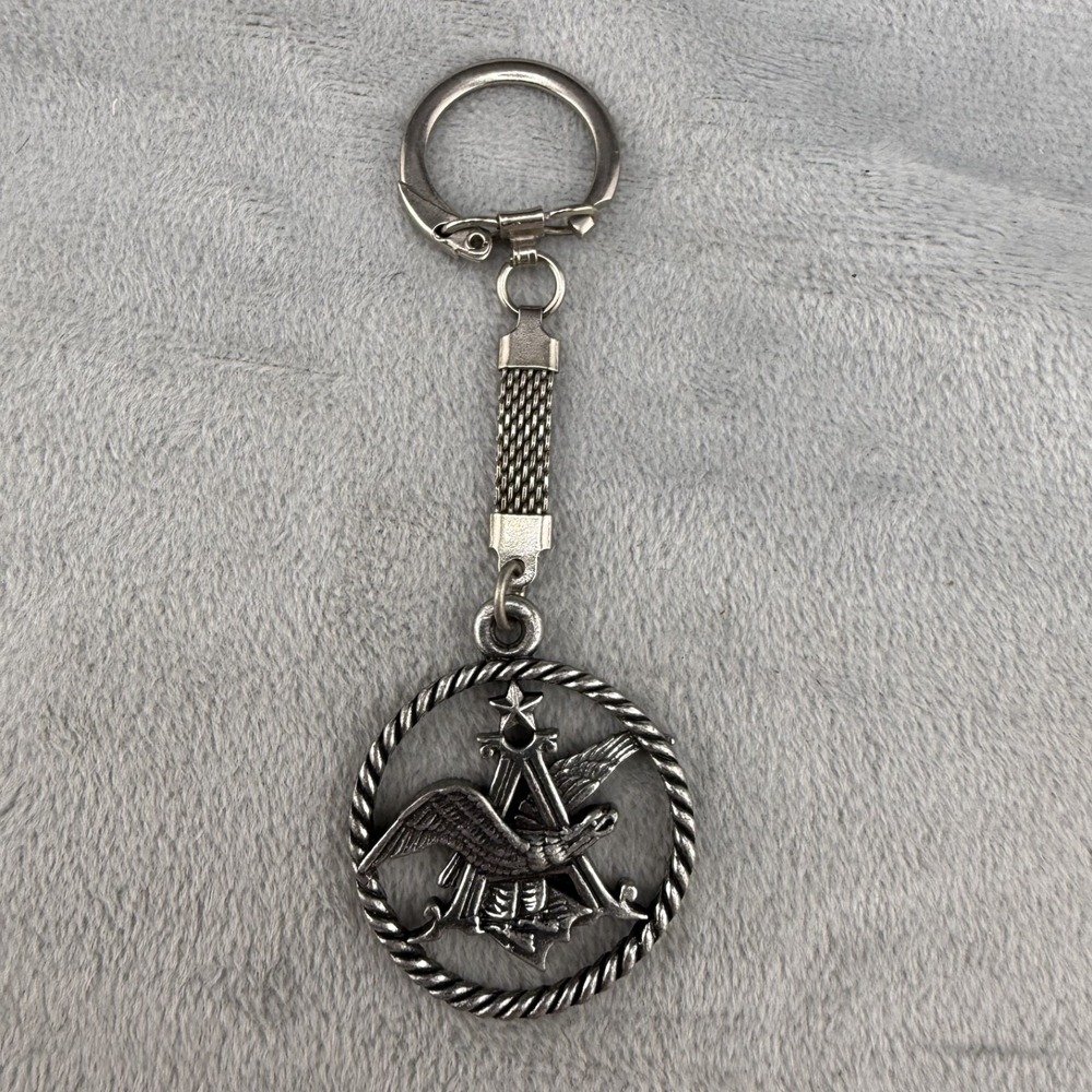 Vintage Anheuser-Busch Key Chain Silver Tone Eagle Logo Mesh Chain